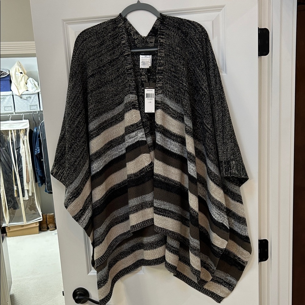 BCBG Charcoal and Cream Striped Poncho